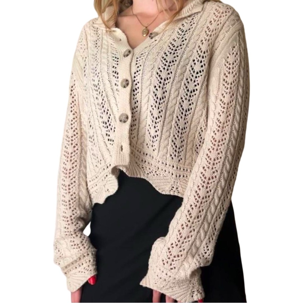 Jessica Simpson Women’s Cropped Knit Cream Button Front Cozy Cardigan Size XS
